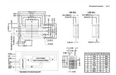 8 x 2 graue Anzeige 6' des Modus-STN LCD Prüfer Iso-Norm des Uhr-Betrachtungs-Winkel-S6A0069