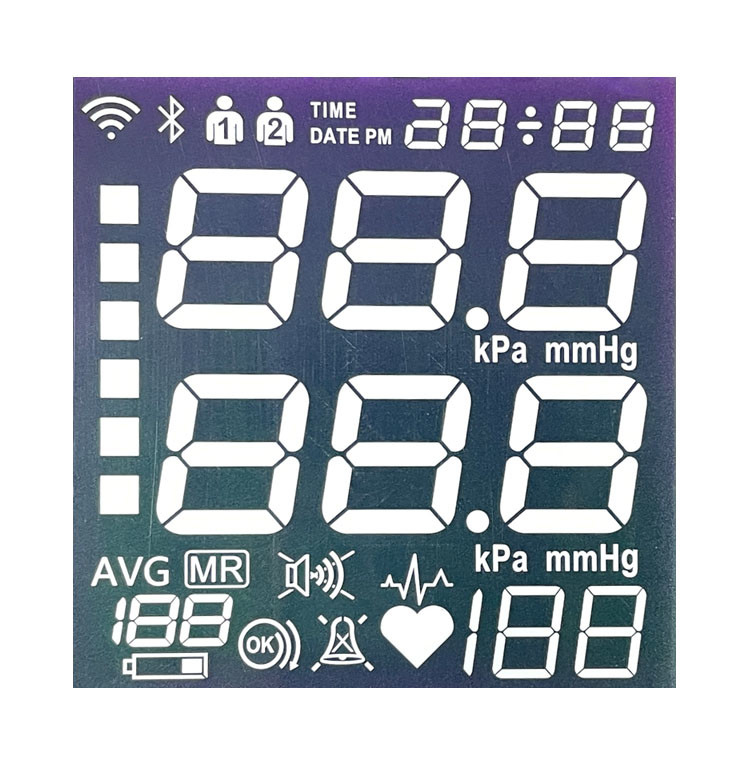 Fabrikverkäufe TN Segment LCD Schwarz-Weiß Segment Code Sphygmomanometer Anpassbares Display