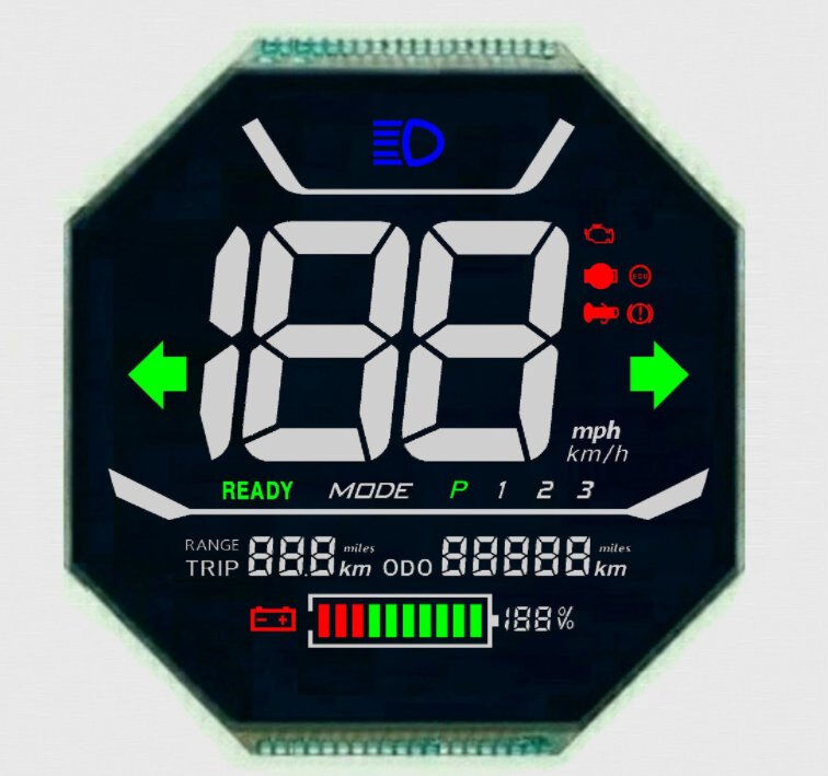 VA-transmissives Segment-LCD-Display für Motorrad-Tachometer VA-negatives LCD-Display