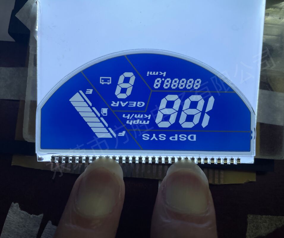 Kundenspezifische blaue Film Motorrad LCD-Bildschirm LCD-Monochrom-Anzeigen Halbkreisförmiger Tachometer LCD-Anzeige