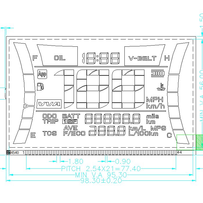 Kundenspezifisches LCD-Display, 7-Segment-Motorrad-Tachometer, Htn-LCD-Bildschirm, transflektiver Motorrad-Tachometer-Hersteller