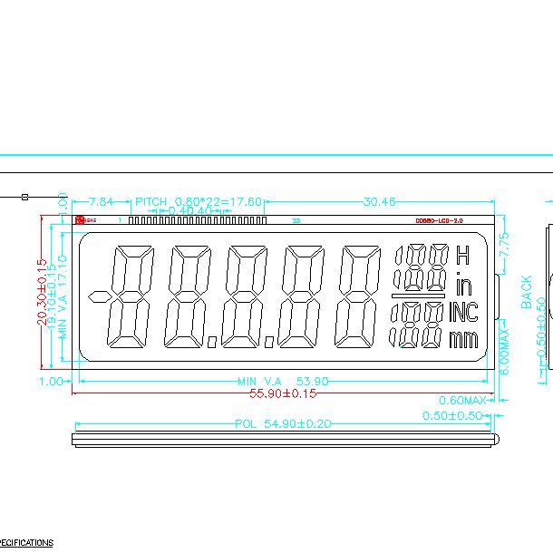 Kundenspezifische FSTN-Negativ-LCD-Displays FSTN-LCD-Display-Glasscheibe für Messschieber