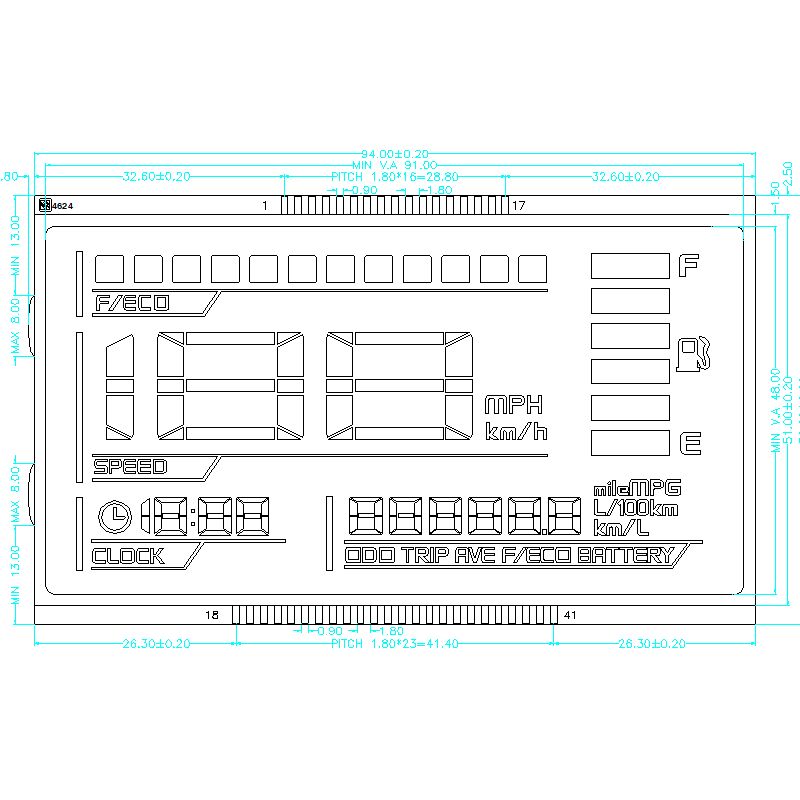 Kundenspezifischer HTN-Negativ-LCD-Bildschirm mit blauem Segment für Motorräder, negativer LCD-Bildschirm mit Hintergrundbeleuchtung HTN, hoch verdrillt nematisch