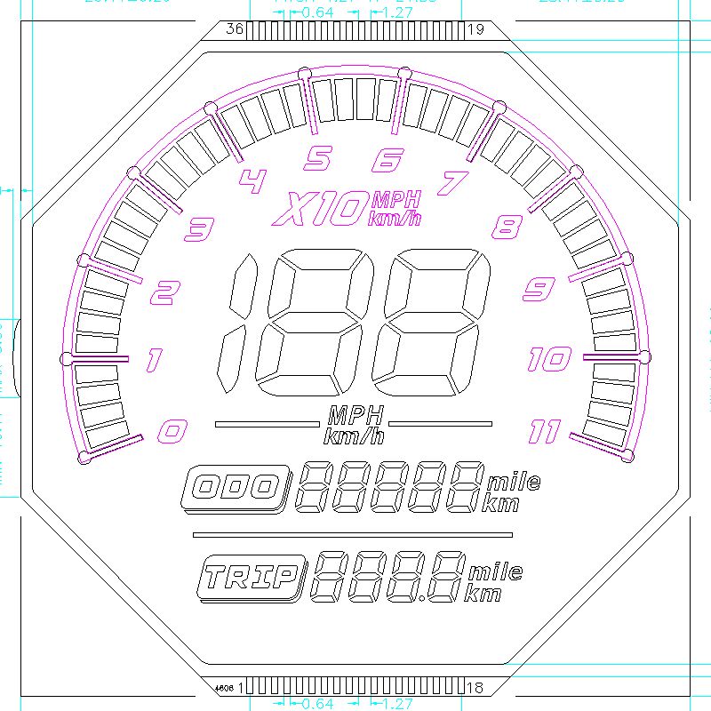 Kundenspezifischer, unregelmäßig geformter HTN-Bildschirm für Motorräder, 6-Uhr-7-Segment-LCD-Glasscheiben