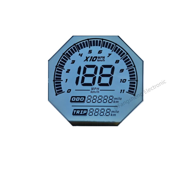 Kundenspezifischer, unregelmäßig geformter HTN-Bildschirm für Motorräder, 6-Uhr-7-Segment-LCD-Glasscheiben