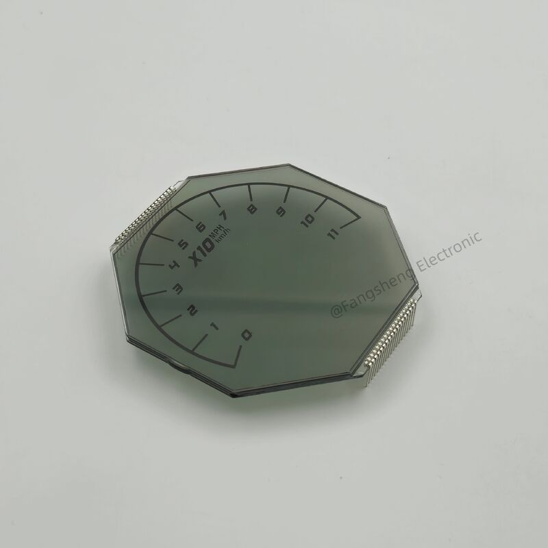 Kundenspezifischer, unregelmäßig geformter HTN-Bildschirm für Motorräder, 6-Uhr-7-Segment-LCD-Glasscheiben