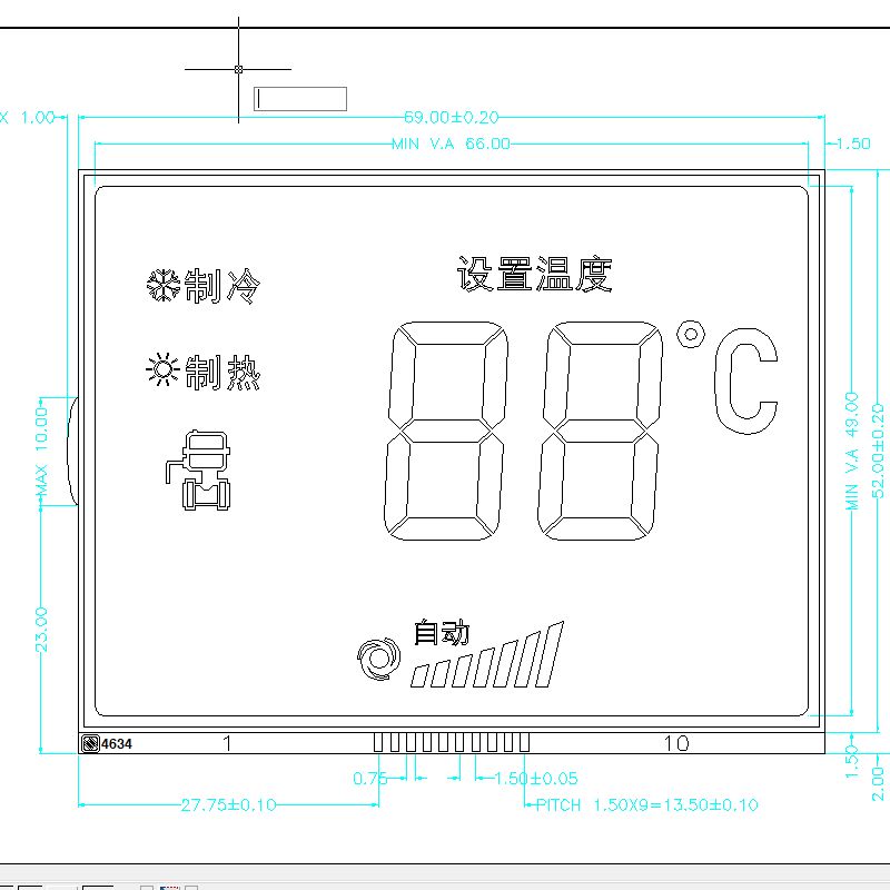 TN-Monochrom-LCD-Display-Lösungen für industrielle Informationsdisplays Thermostat-Monochrom-Segment-LCD-Display