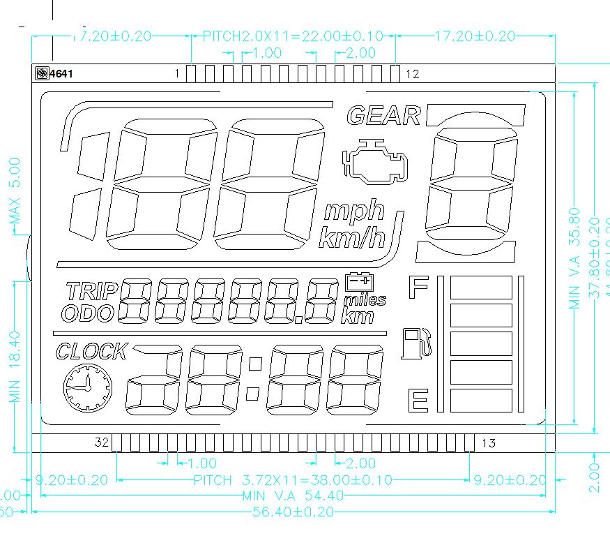 Kundenspezifische Größe 7-Segment-kundenspezifische HTN-LCD-Anzeige für Motorrad-Tachometer-Bildschirm Tachometer Kilometerzähler LCD-Anzeige Zeichensegmentmodul-Hersteller