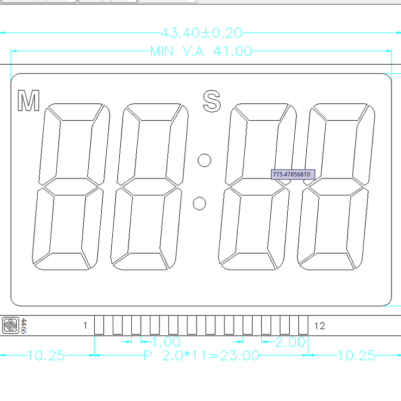Custom Tn Positive Reflective 6 O′ Clock Underwater Timer Segment LCD Display 12PIN TN Positive 4-Digits Segment LCD Panel