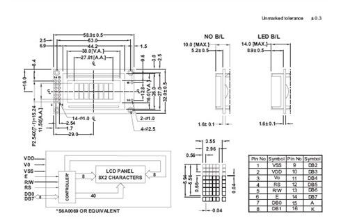 8 x 2 graue Anzeige 6' des Modus-STN LCD Prüfer Iso-Norm des Uhr-Betrachtungs-Winkel-S6A0069